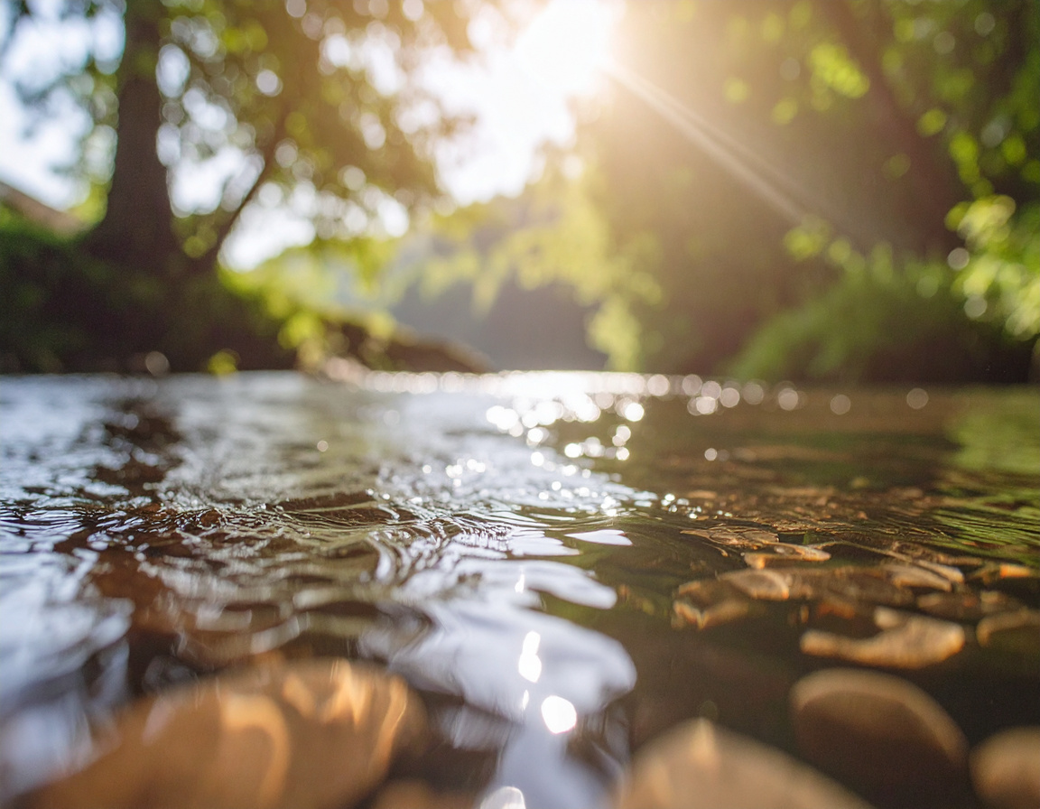 Peaceful nature — sunlight on river stones